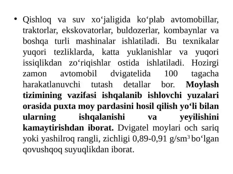 Dvigatellarning moylash tizimi tuzilishi va ishlashini o’rganish 3