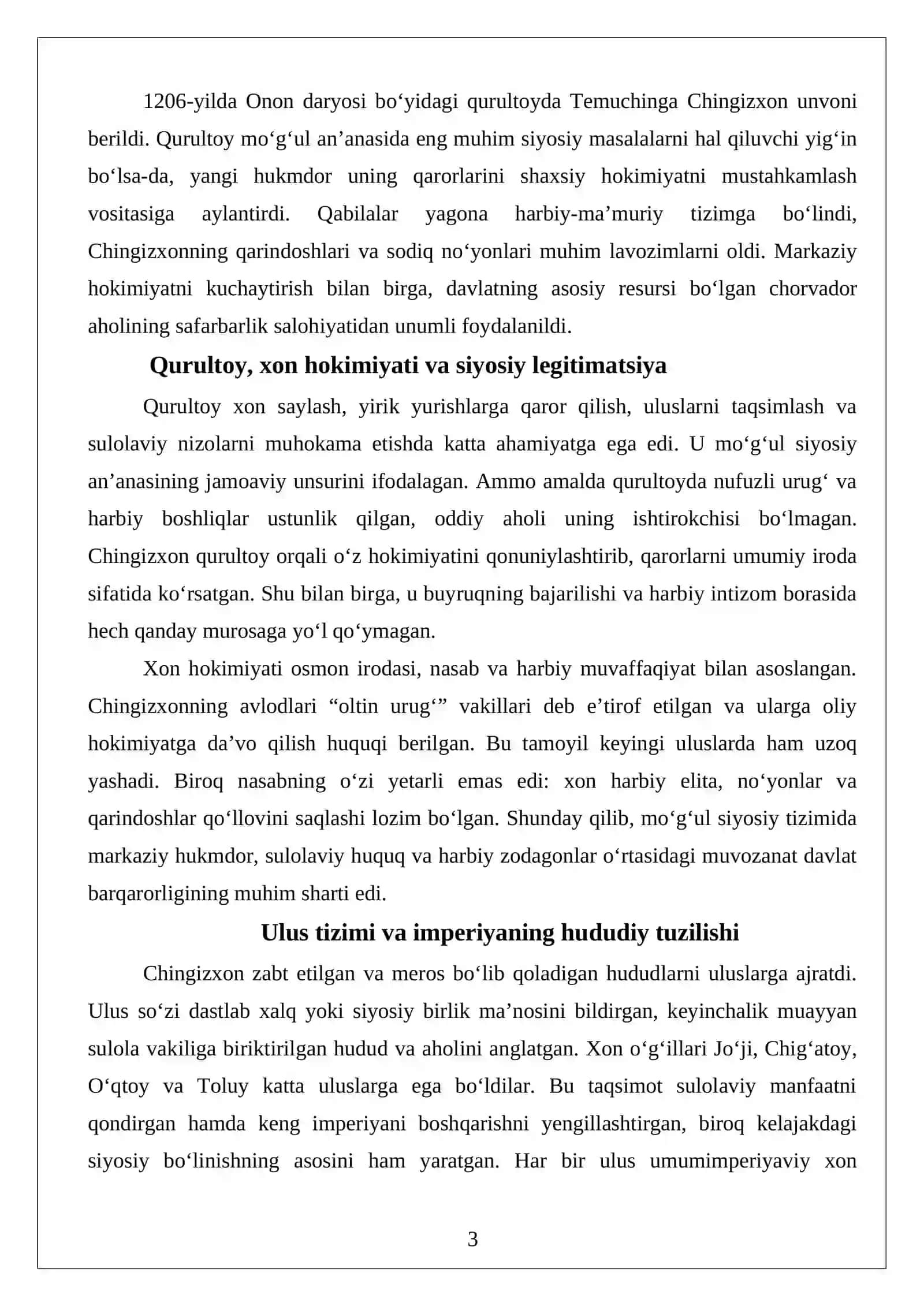 Chingizxonning davlat boshqaruvi va “Yaso” qonunlari:Movarounnahr davlatchiligi tarixidagi ahamiyati 3