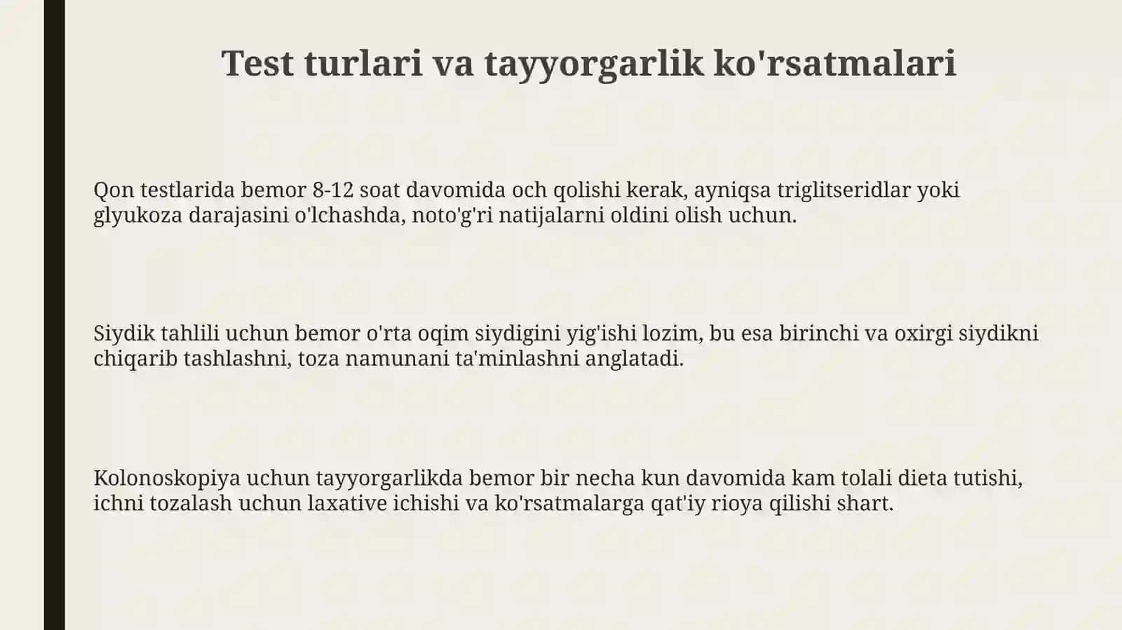Bemorni labarator tekshiruvga tayyorlashda hamshiraning vazifasi 3