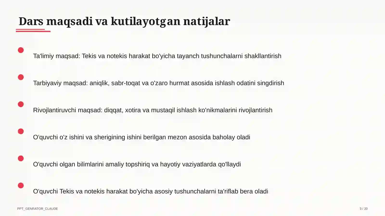 Tekis va notekis harakat (7-sinf) Fizika (6– 11) 3