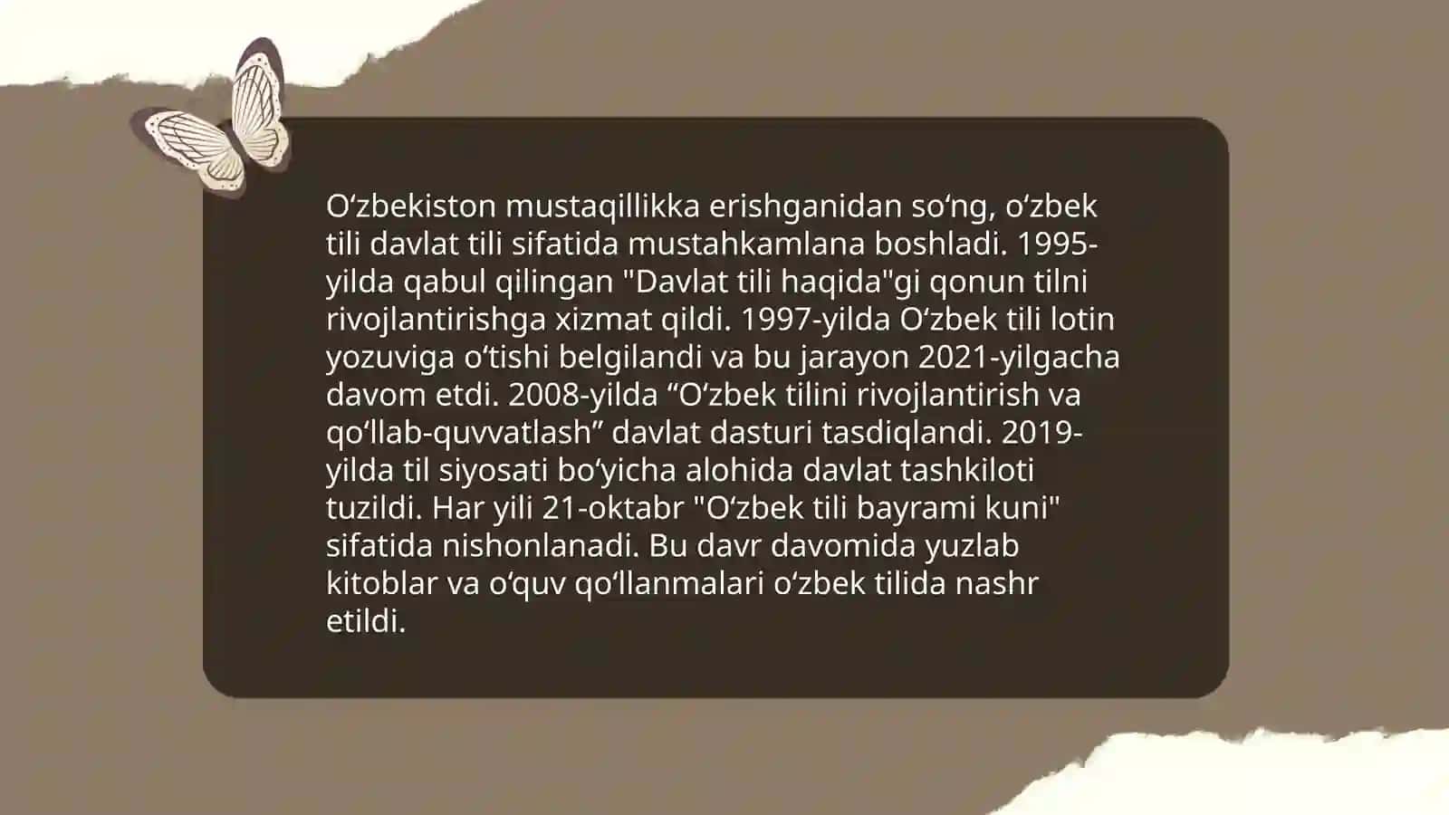 Mustaqillik davrida o'zbek tili lug'at tarkibida yuz bergan o'zgarishlar 3