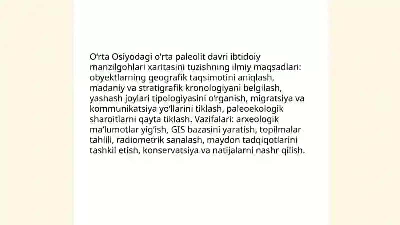 Oʻrta Osiyodagi oʻrta paleolit davri ibtidoiy manzilgohlari xaritasini tuzish 3