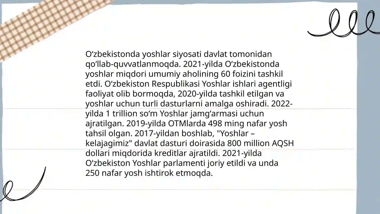 Oʻzbekiston va yoshlar 3
