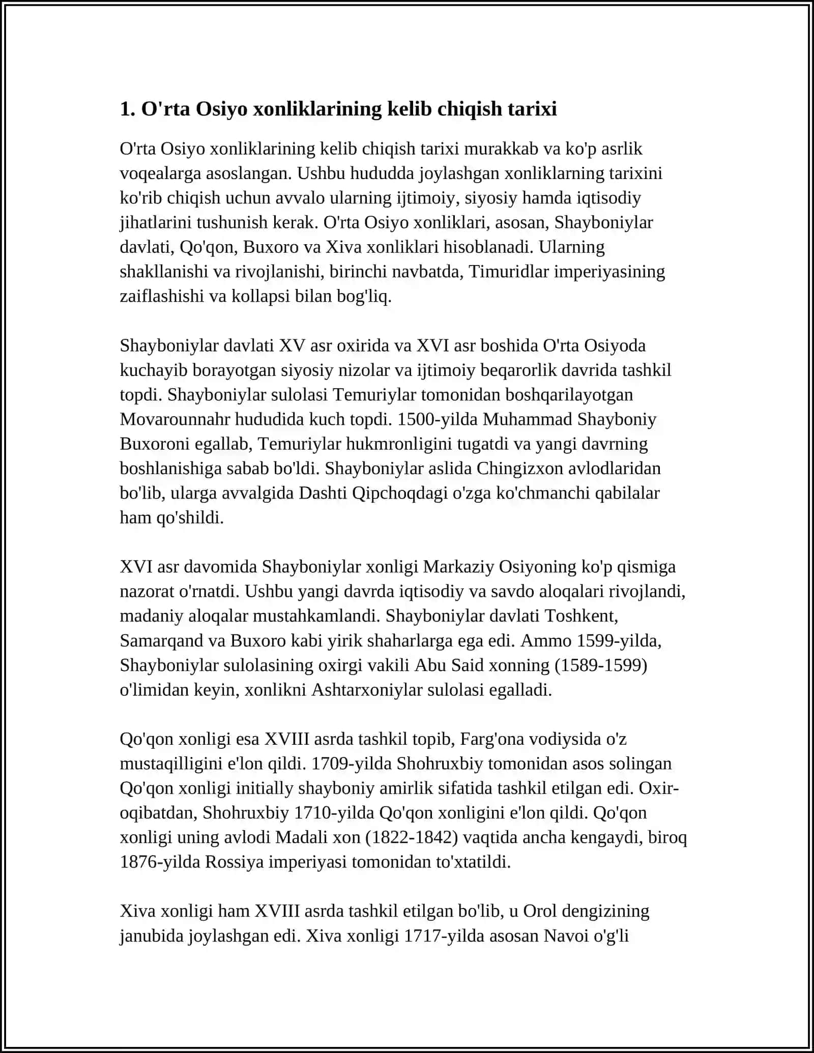 XORIJIY TADQIQOTLARDA O'RTA OSIYO XONLIKLAR TARIXI MASALANI O'RGANISH 3