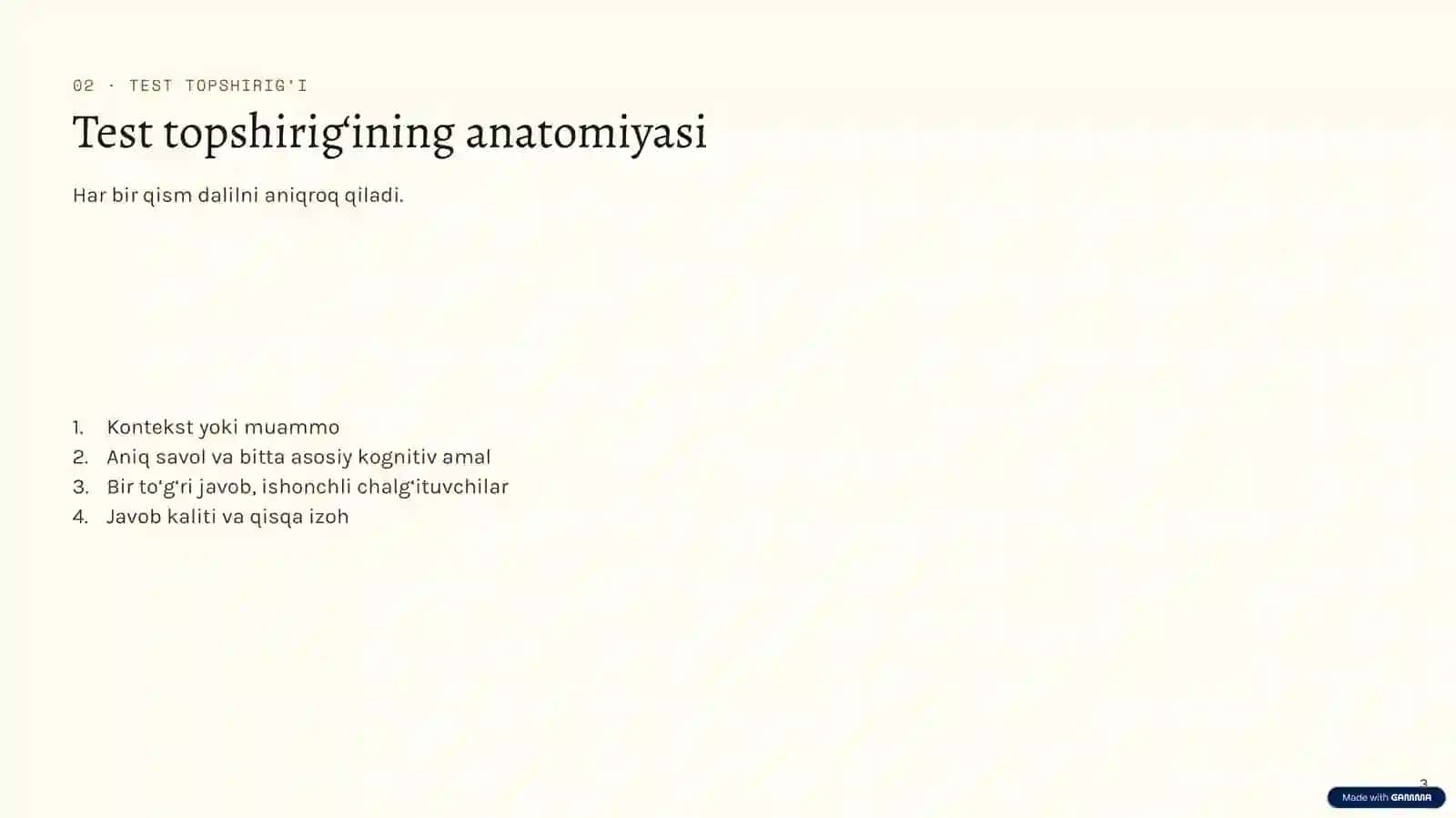 MUTAXASSISLIK FANI · BAHOLASH 3