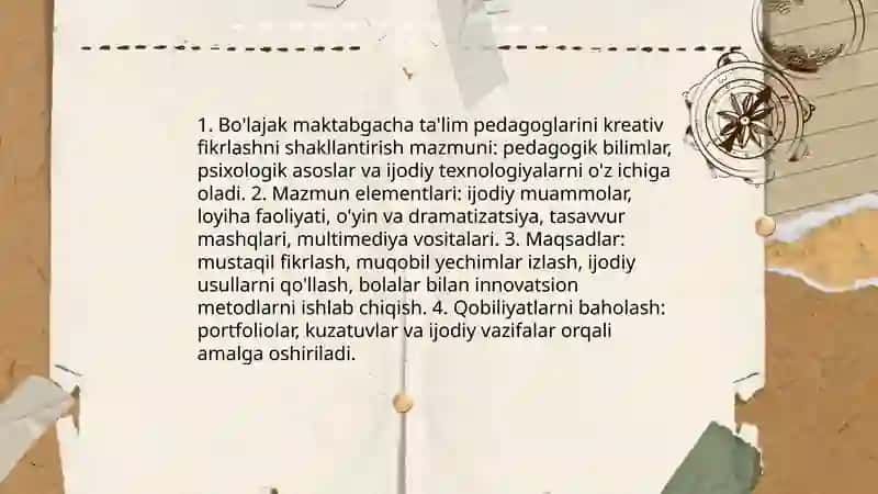 Bo'lajak maktabgacha ta'lim pedagoglarni kreativ qobiliyatlarni rivojlantirish mazmuni 3