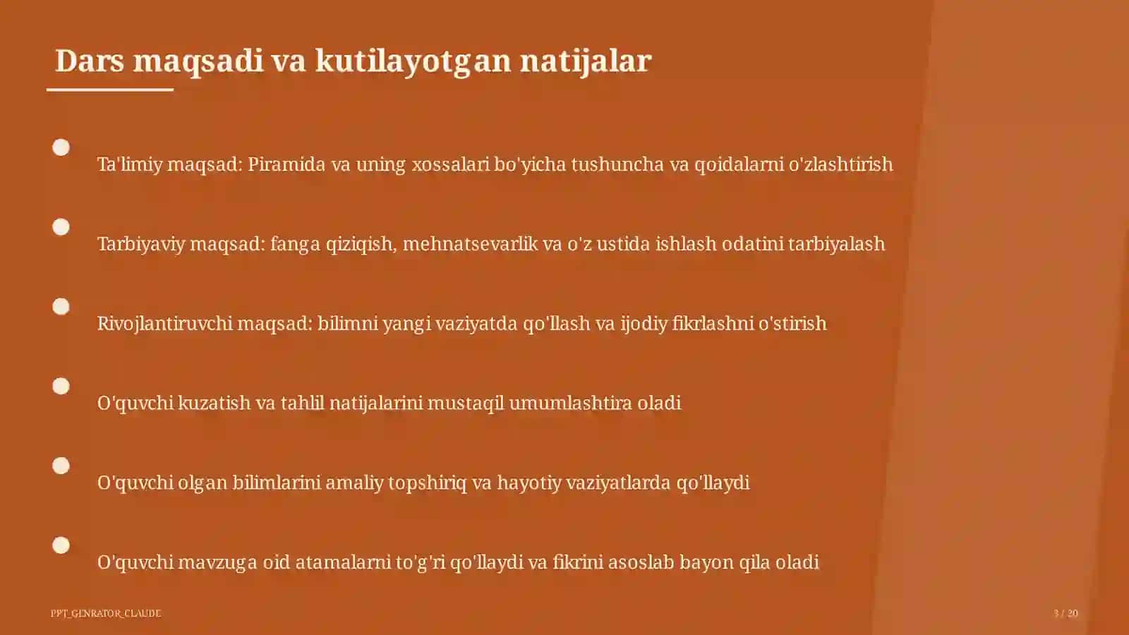 Piramida va uning xossalari (10-sinf) 3