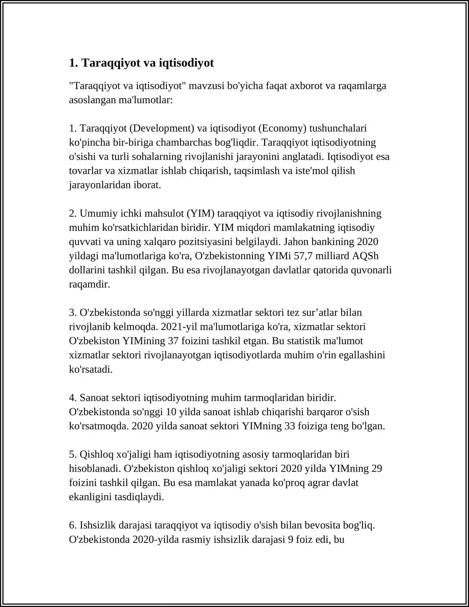 Taraqqiyot va Iqtisodiyot 3