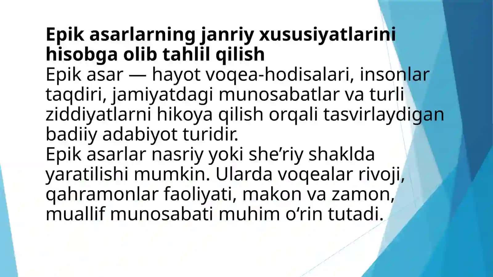 Epik asarlar tahlili, matn ustida ishlash yo‘llari (“Xamsa” dostonlari misolida) 3