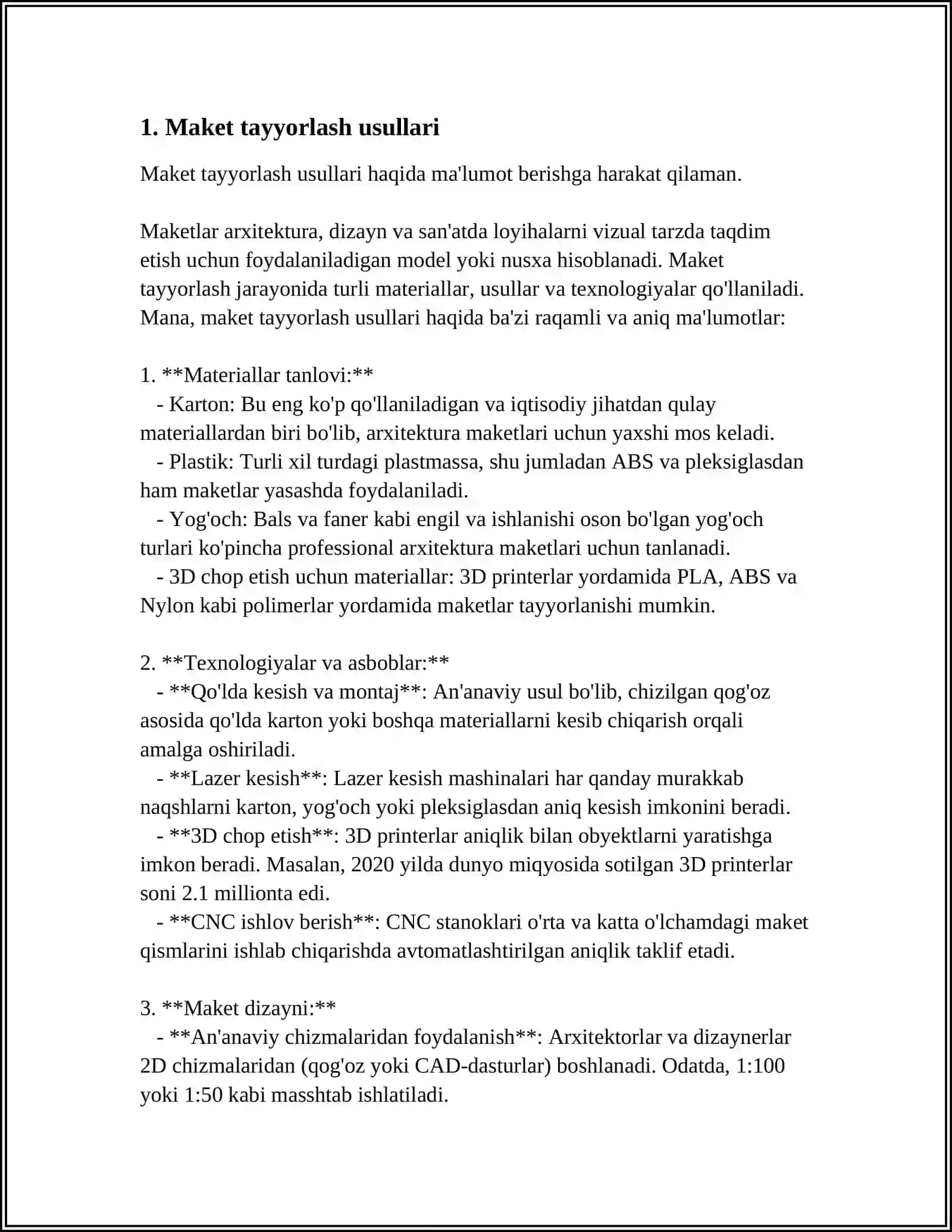 Maket tayyorlash usullari 3