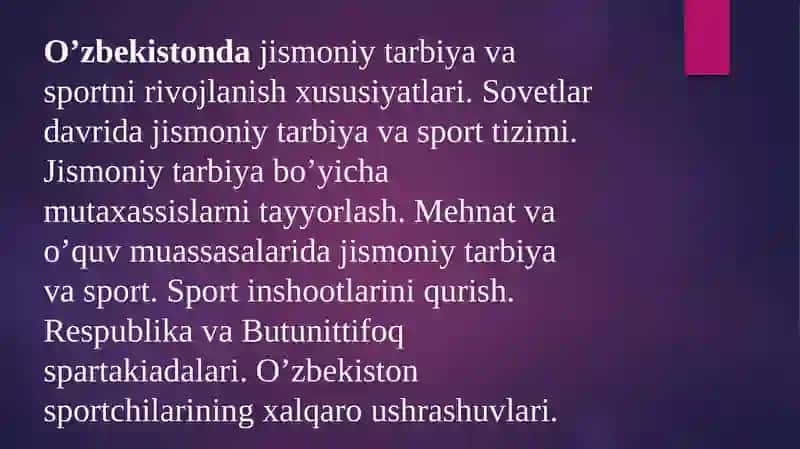 O’zbekiston jismoniy tarbiya va sportning rivojlanishi (1920-1990) 3