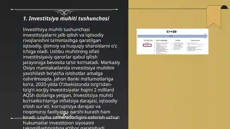 O'zbemistonda investitsiya muhitidagi afzalliklar, kamchiliklar va ularga tegishli yechimlar 3
