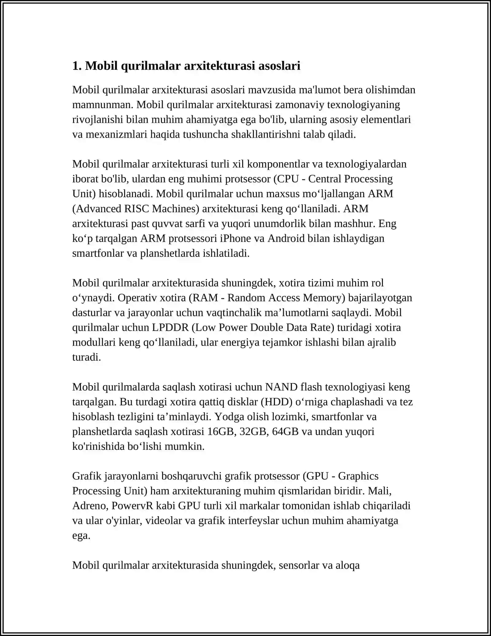MOBIL QURILMALAR ARXITEKTURASI VA KAMPYUTER BILAN FARQLARI 3