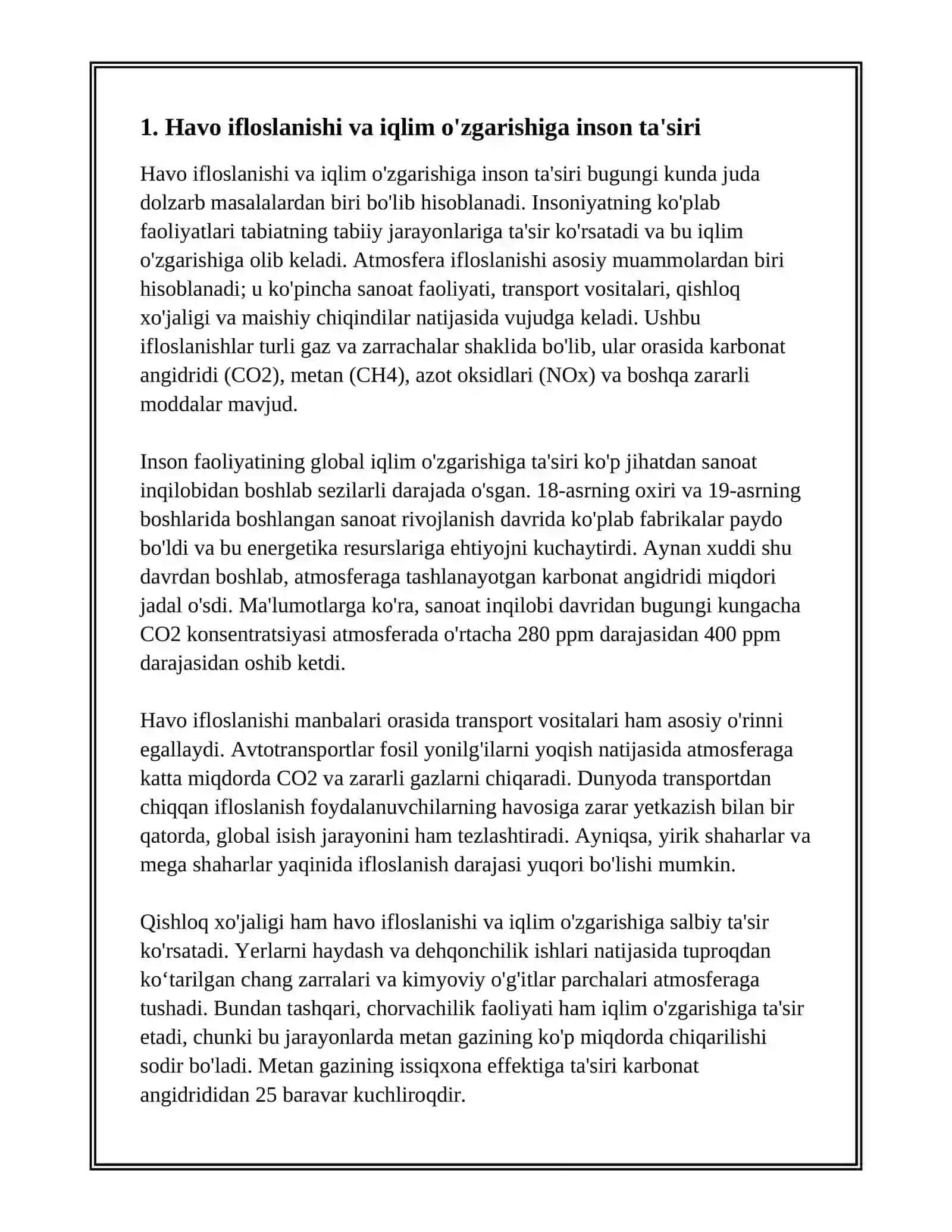 INSON FAOLIYATININV TABIATGA TASIRI VA TABIATNING JAVOBI 3