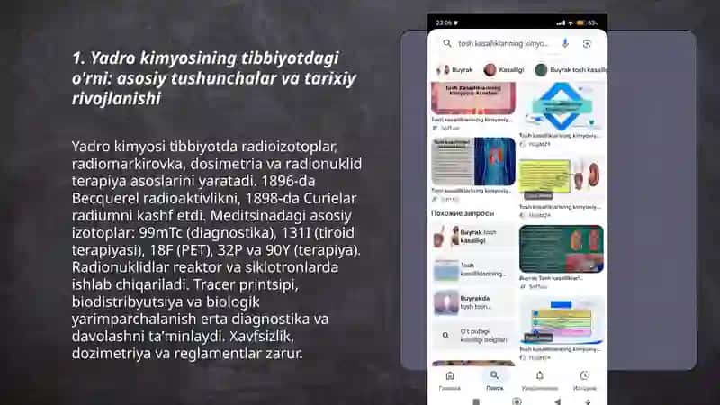 Yadro kimyosining tibbiyotdagi òrni.Tosh kasalliklarining kimyoviy asoslari 3