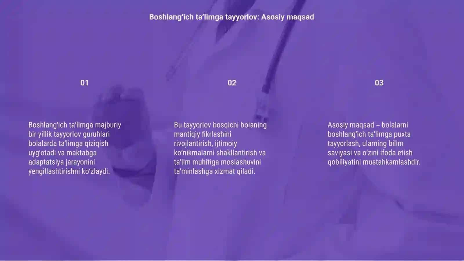 Bolalarni boshlangʻich talimga majburiy bir yillik tayyorlash guruxlarni tashkil etish 3