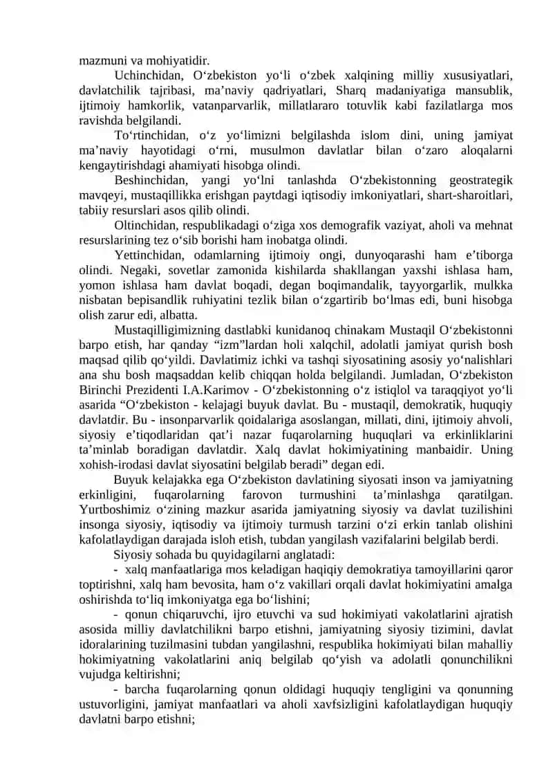 O‘zbekistonning o‘ziga xos istiqlol va tarqiyot yo‘li 3