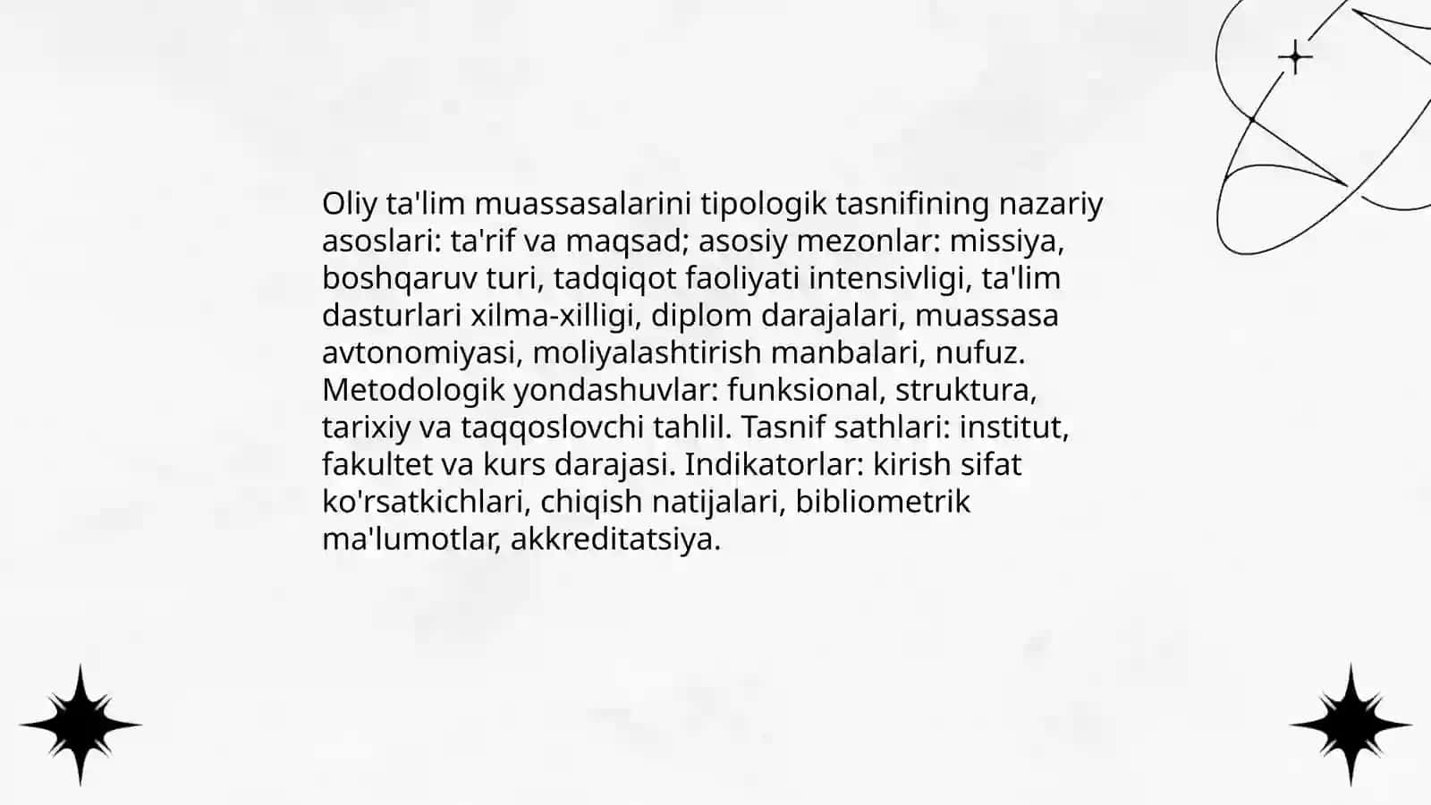 Oliy ta'lim tizimining tipologik tasnifiy mezonlari va ta'lim muassasalari nufuzi 3
