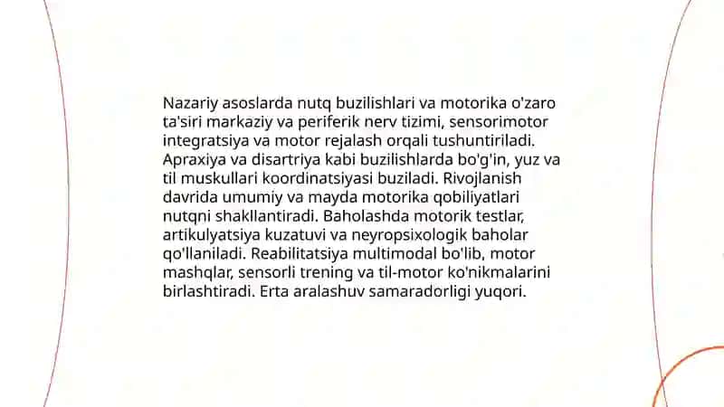 Turli nutq buzilishlarida umumiy, mayda motorikani tekshirish va rivojlantirish texnologiyasi 3