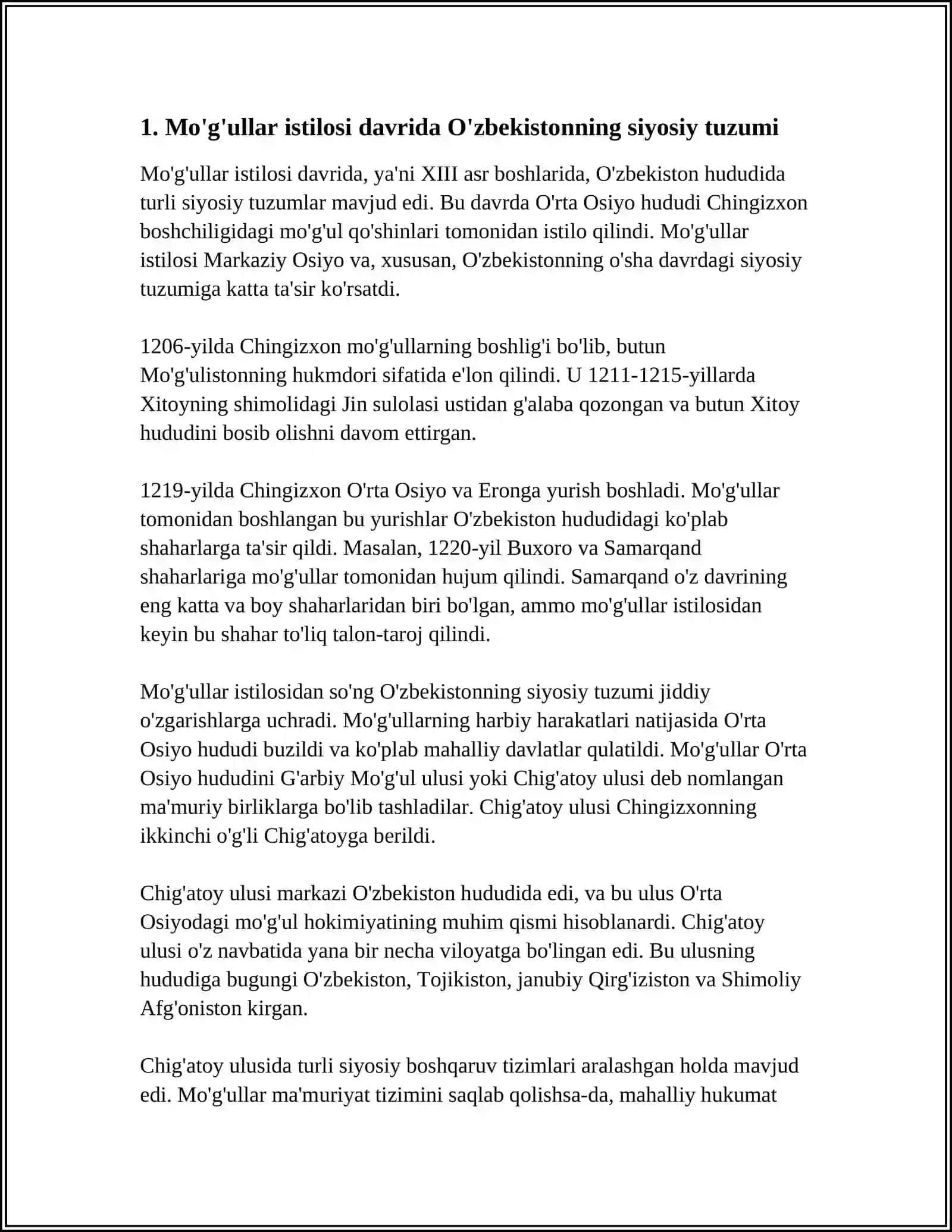 MOʻGʻULLAR HUKMRONLIGI DAVRIDA OʻZBEKISTONDA DAVLAT VA HUQUQ 3