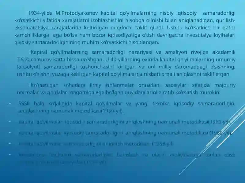 INVESTITSIYALARNING IQTISODIY SAMARADORLIGINI BAHOLASH USLUBLARI 3