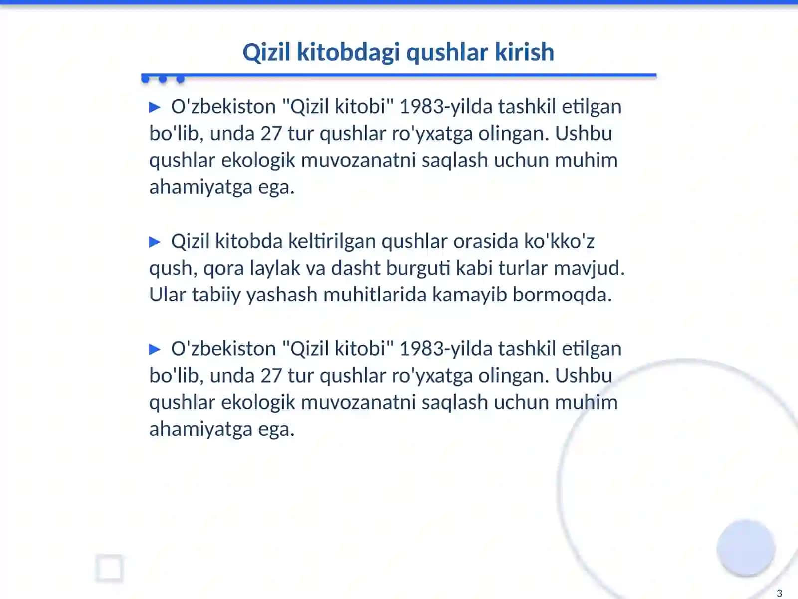 O'zbekiston "Qizil kitobi"ga kiritilgan qushlar va ularning yashash sharoitlari 3