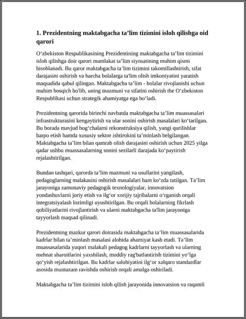 O‘ZBEKISTON RESPUBLIKASINING PREZIDENTNING MAKTABGACHA TAʼLIMGA DOIR QAROR FARMON VA FARMOYISHLARI 3