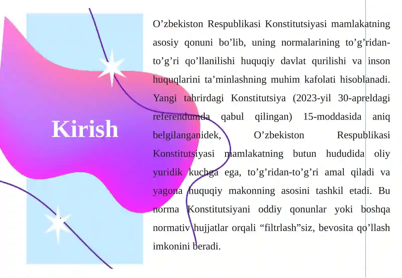 O’zbekiston Respublikasi Konstitutsiyasi normalarining to’g’ridan-to’g’ri qo’llanilishi 3
