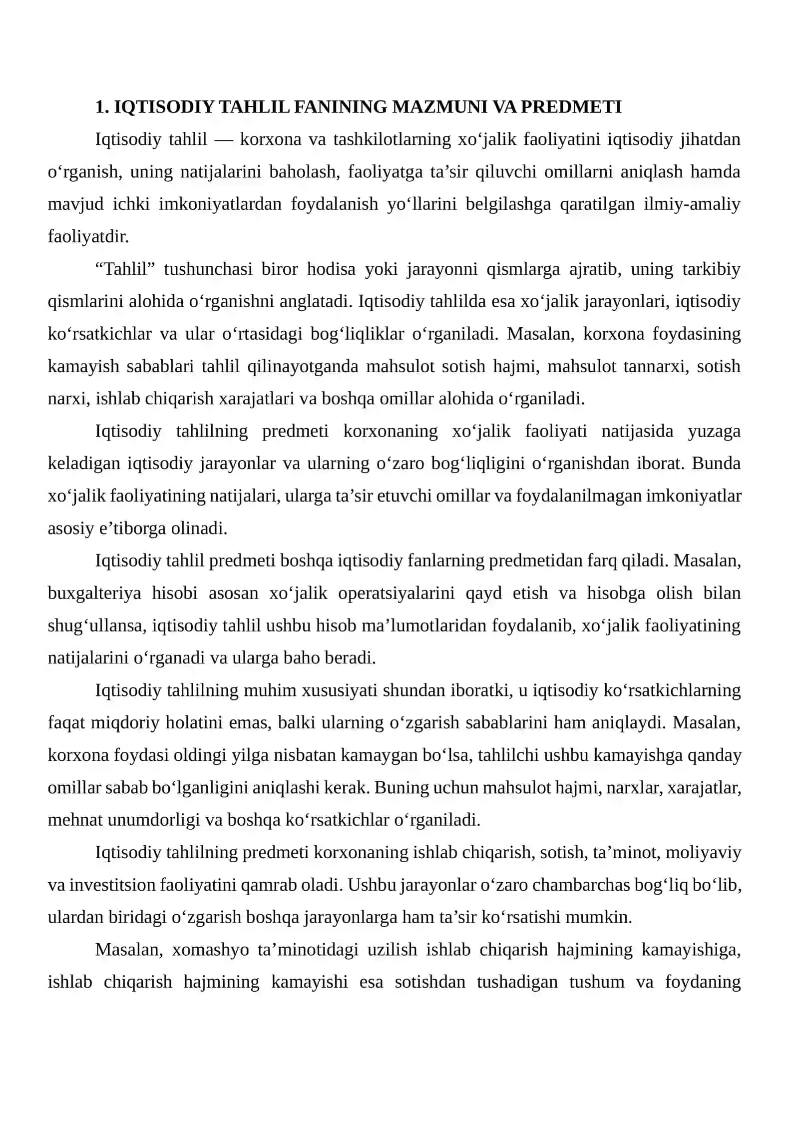 IQTISODIY TAHLIL FANINING PREDMETI, VAZIFALARI VA TAMOYILLARI 3