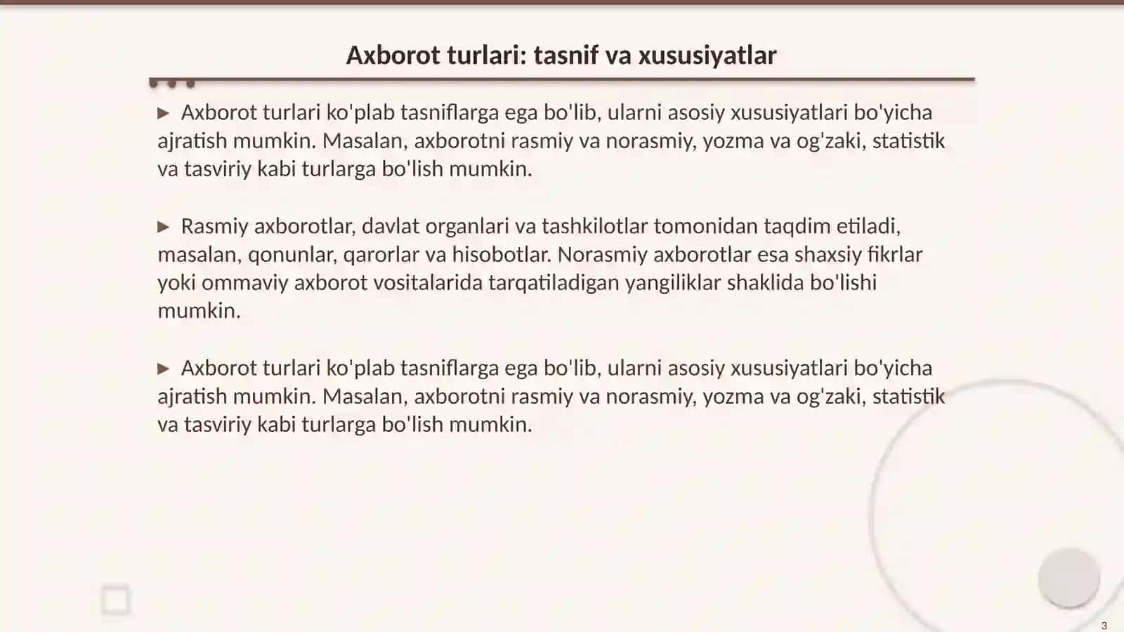 Axborot turlari va ishonchliligi 3