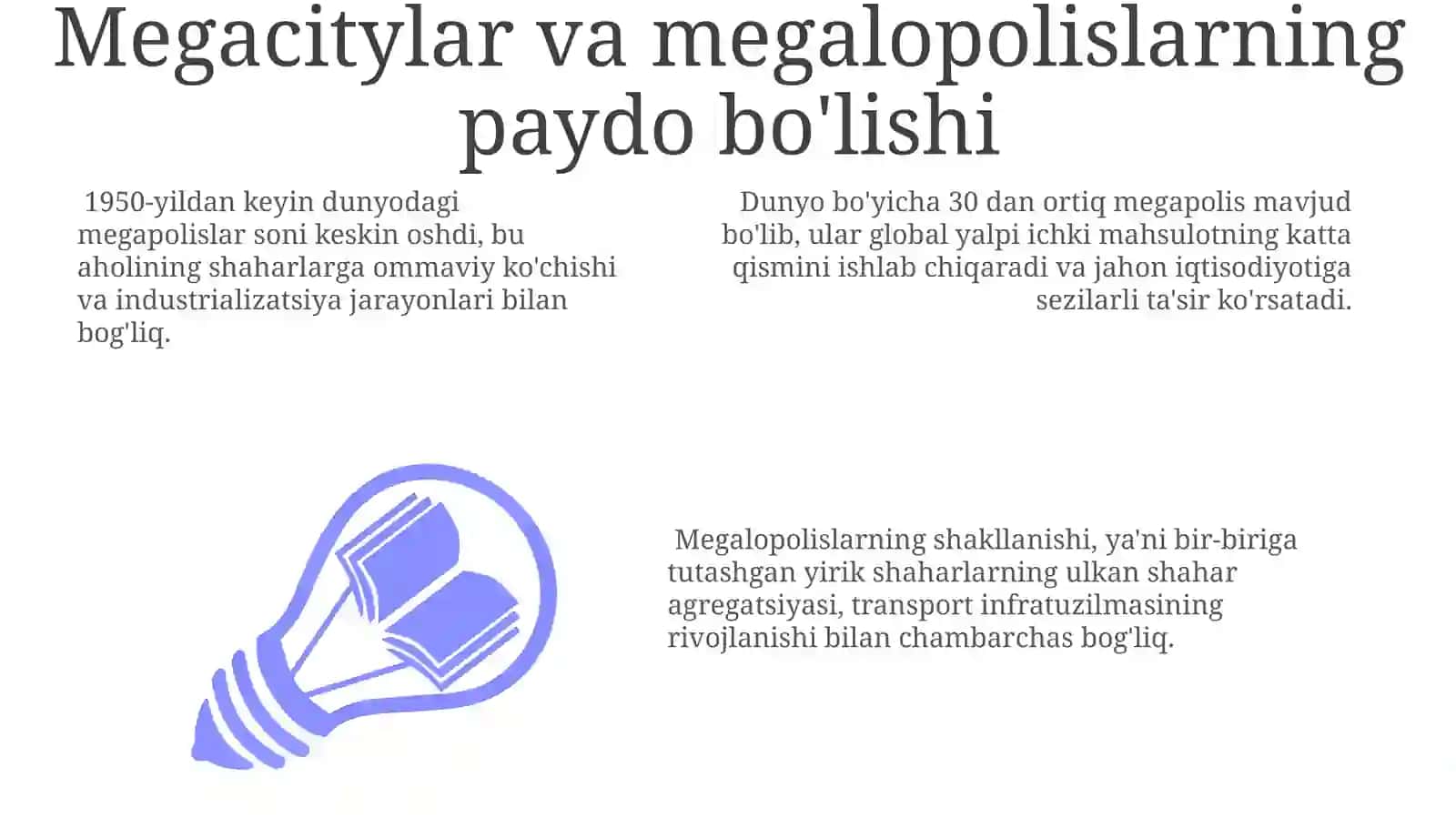 Jahon mamlakatlarida urbanizatsiya jarayonining oʻziga xos xususiyatlari 3