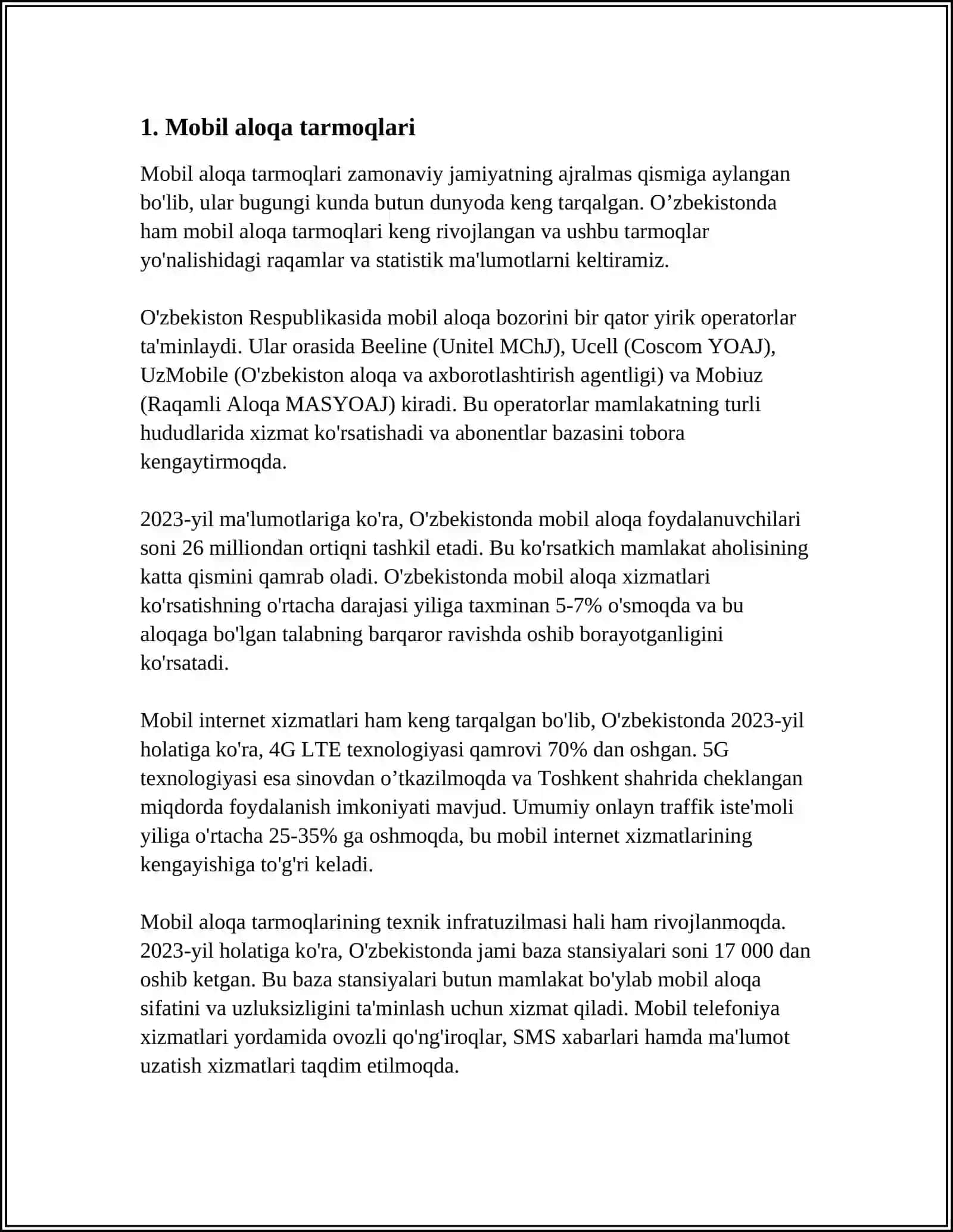TELEKOMMUNIKATSIYA OPERATORLARINING TARMOQLARI 3