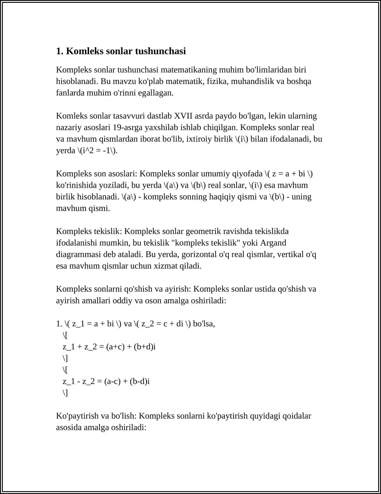 KOMPLEKS SONLAR AKSIOMATIK NAZARIYASINING AKSIOMALARI MINIMALLIK AKSIOMASI 3