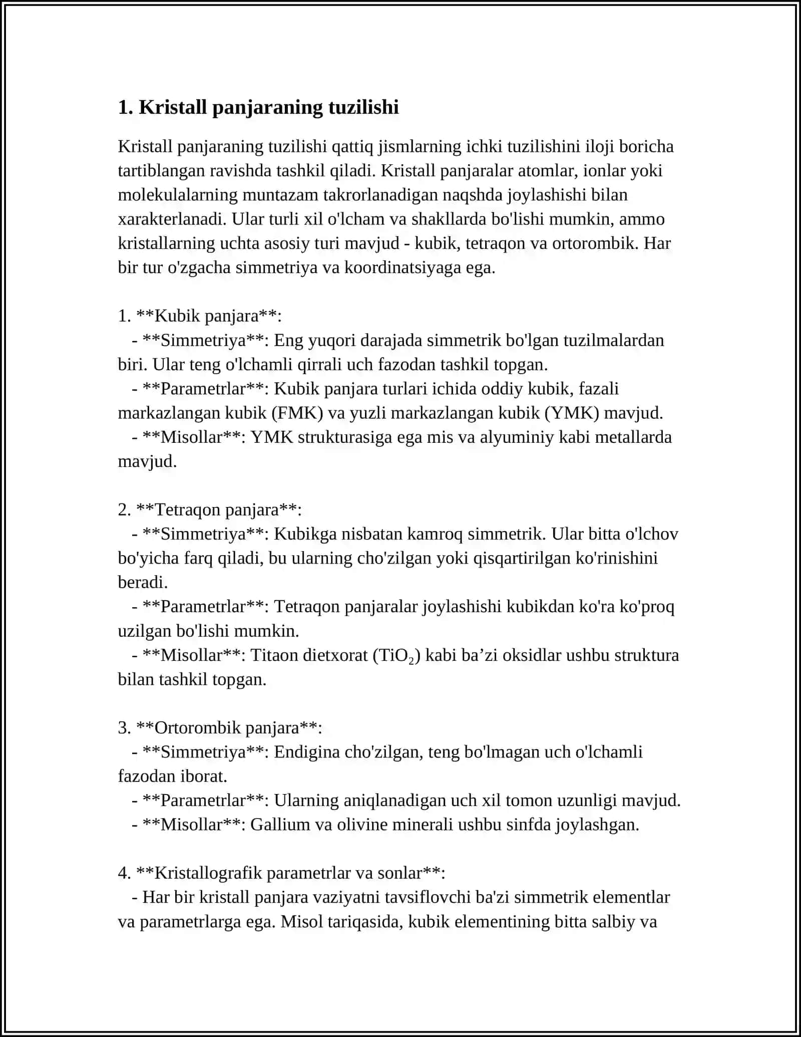 KRISTALL PANJARANING NUGSONLARI VA ULAMING MATERIALLAMING XOSSALARIGA TA' SIRI 3