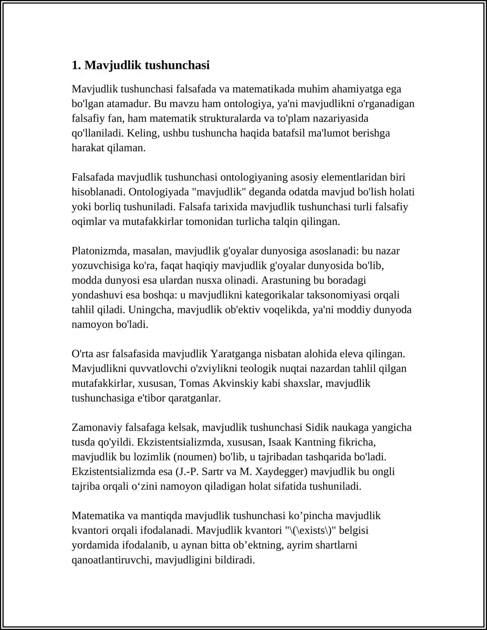 NOKLASSIK ONTOLOGIYANING YO'NALISHLARI VA MOHIYATI BO'YICHA ESSE TAYYORLASH 3