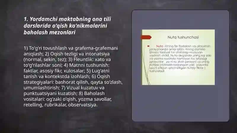 Yordamchi maktabning onatili darslaridagi oʻqish va nutq oʻstirish boʻlimini taxlil qilish 3
