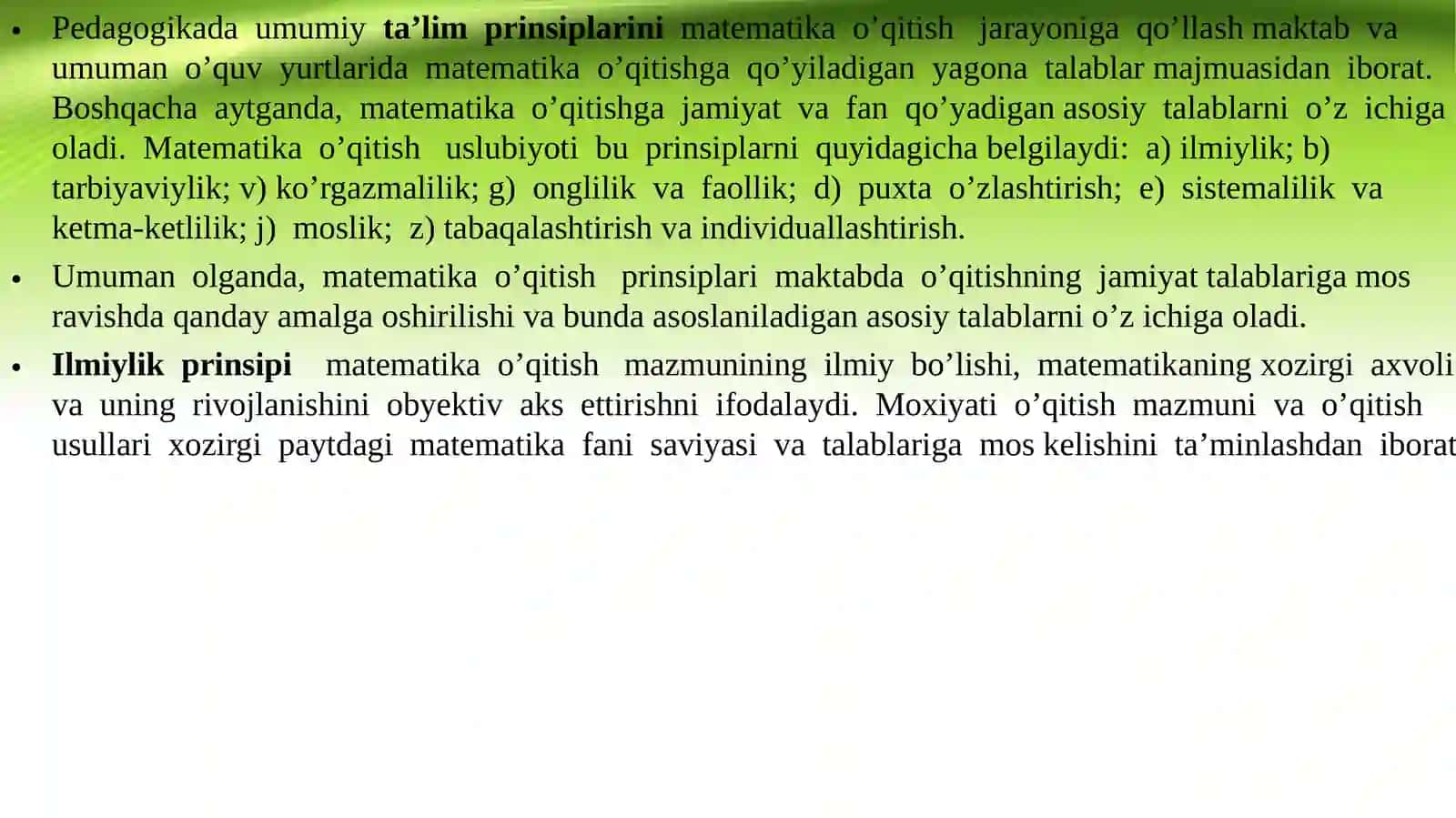 Matematika o‘qitishning didaktik printsiplari, usullari va shakllari 3