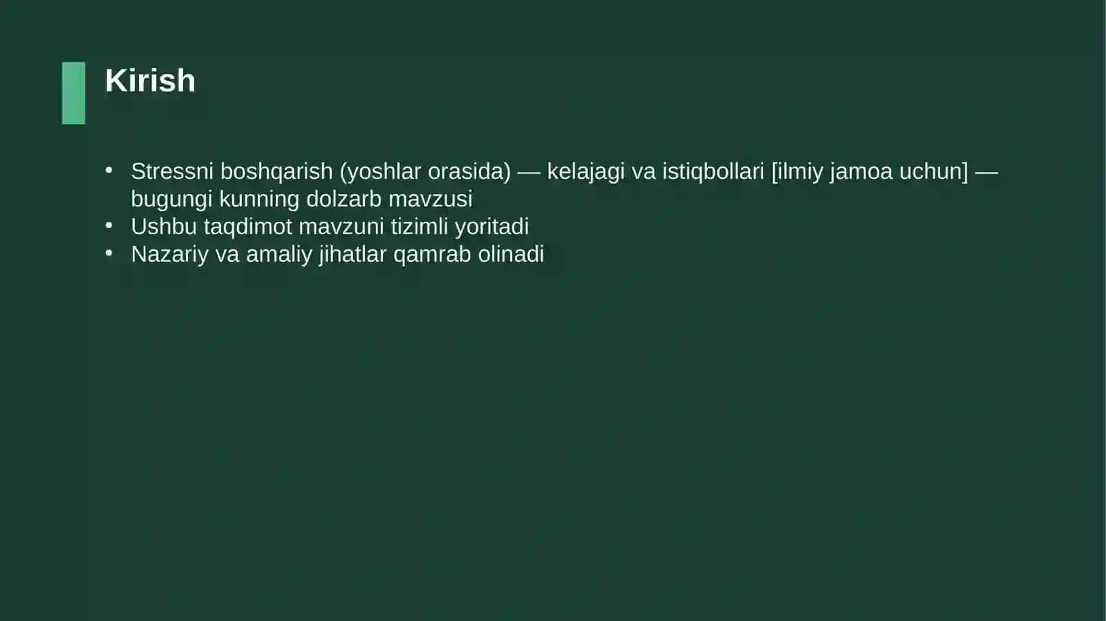 Stressni boshqarish (yoshlar orasida) — kelajagi va istiqbollari [ilmiy jamoa uchun] 3