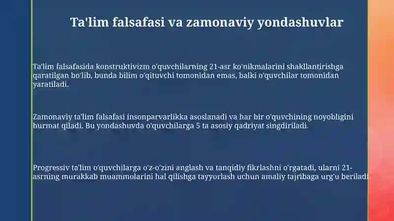 Ta'lim falsafasi va o'qitish usullari 3