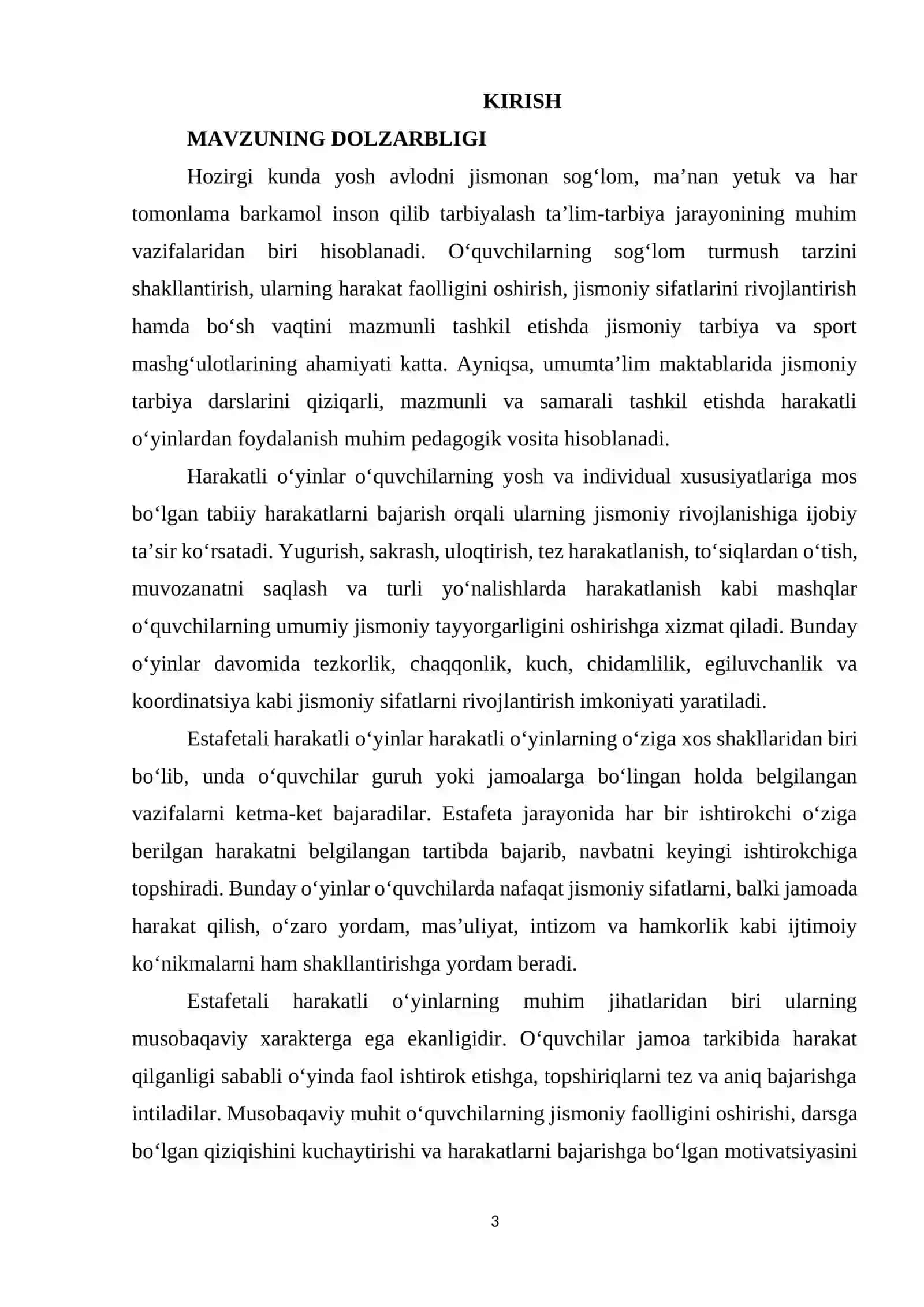 Estafetali harakatli o‘yinlarni o‘tkazish. 3
