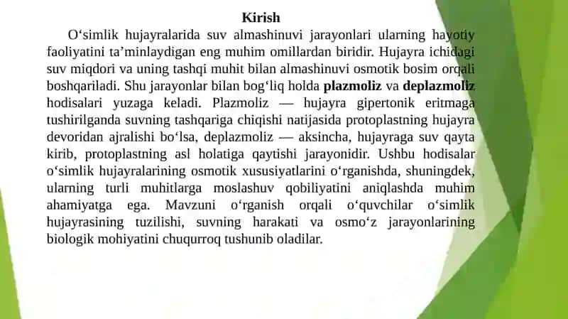 Plazmoliz va deplazmoliz hodisalarini turli o‘simlik hujayralarida o‘rganish 3