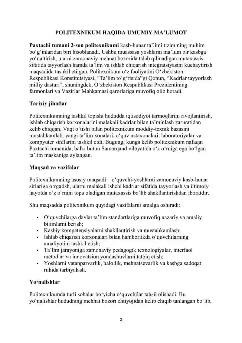 Amaliyot hisoboti texnikum 3