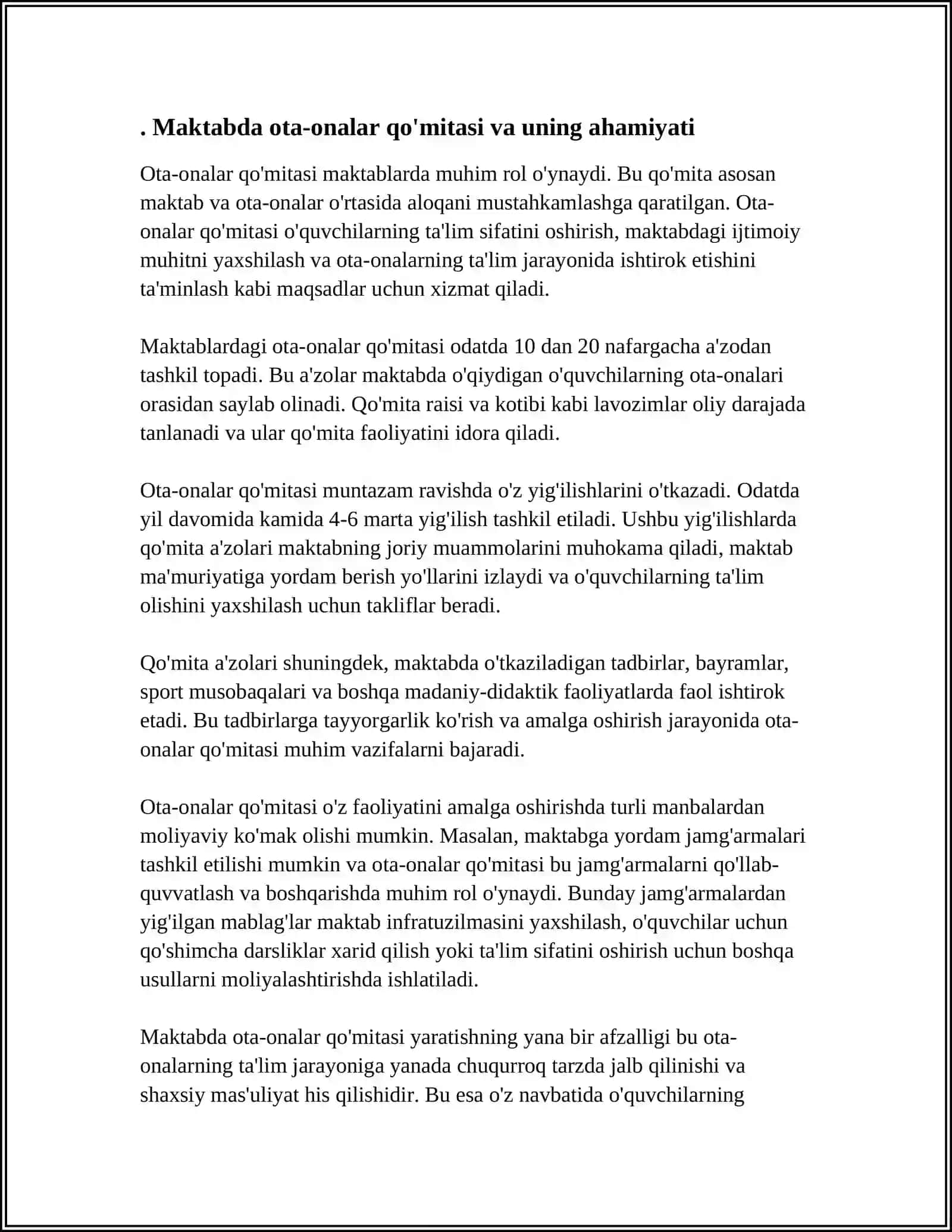 MAKTABDA OTA-ONALAR KOMITETI VA VETERANLAR KENGASHI ISHLARINI BOSHQARISH” FANI MAZMUNI VA MOHIYATI 3