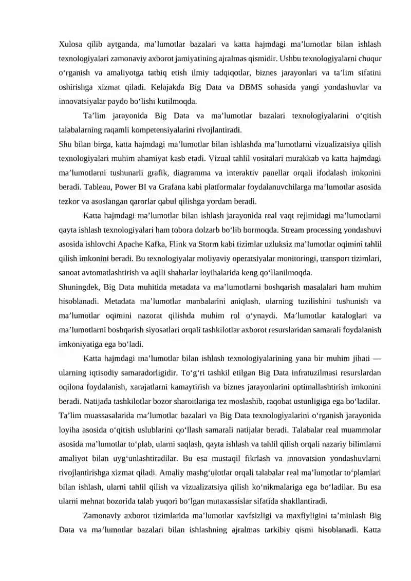 MAʼLUMOTLAR BAZALARI VA KATTA HAJMDAGI MAʼLUMOTLAR BILAN ISHLASH TEXNOLOGIYALARI 3