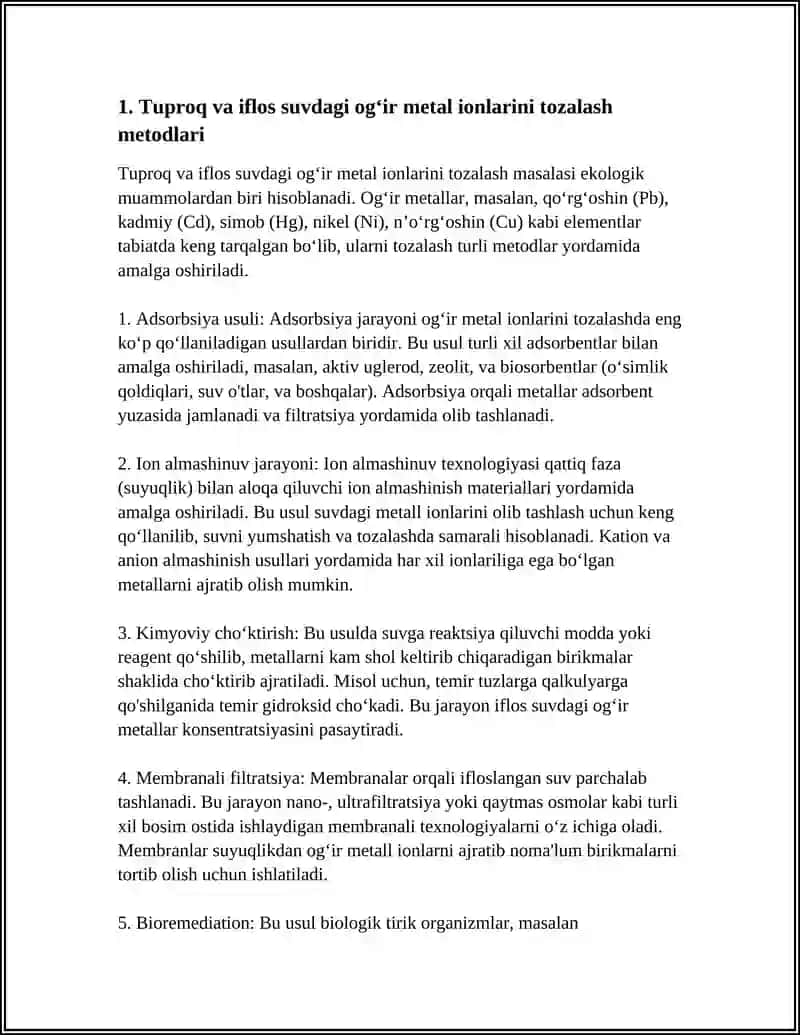 Tuproq va iflos suvdagi og‘ir metal ionlarini tozalash metodlari 3