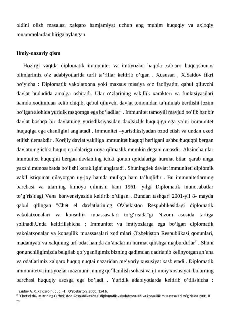 Diplomatik immunitetning daxlsizligi prinsipi: XXI asrda uning dolzarbligi va suiiste’mol qilinishi holatlarining tahlili 3
