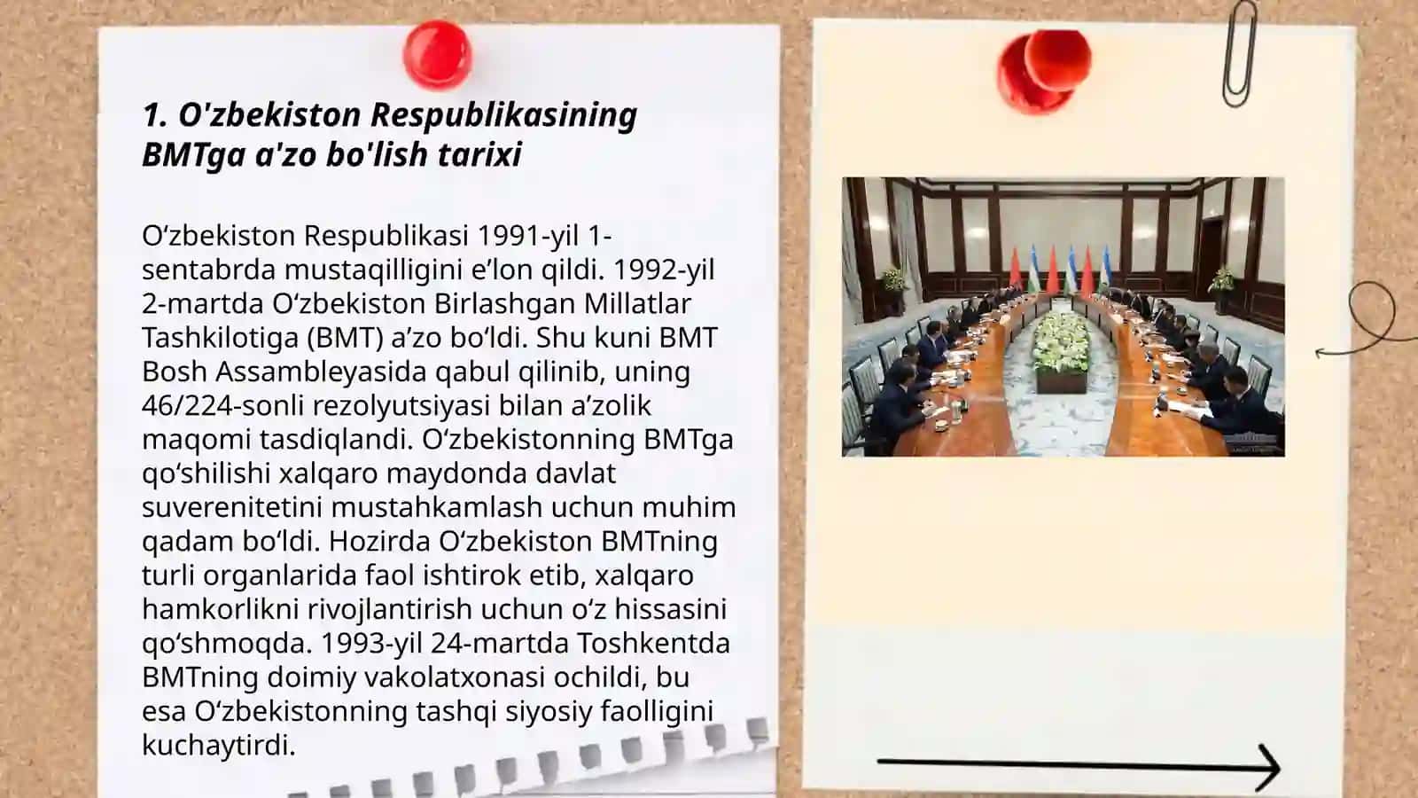 O'zbekiston Respublikasining BMTga a'zo bo'lishi hamda jahon hamjamiyatidagi o'rni hamda nufuzining ortib borishi 3