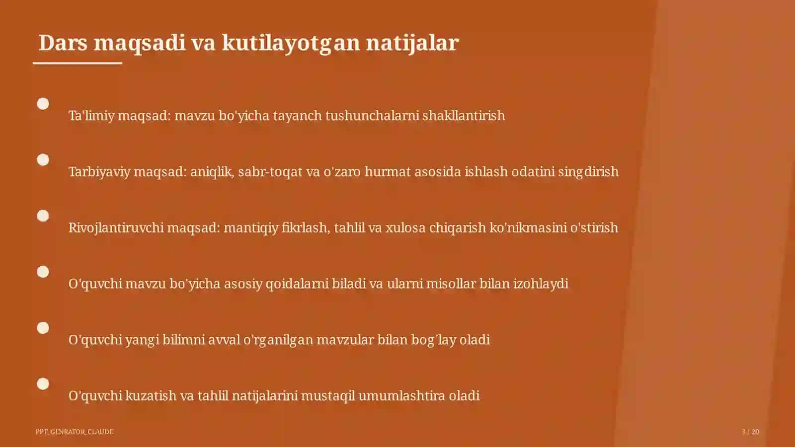 Dars maqsadini belgilash 3