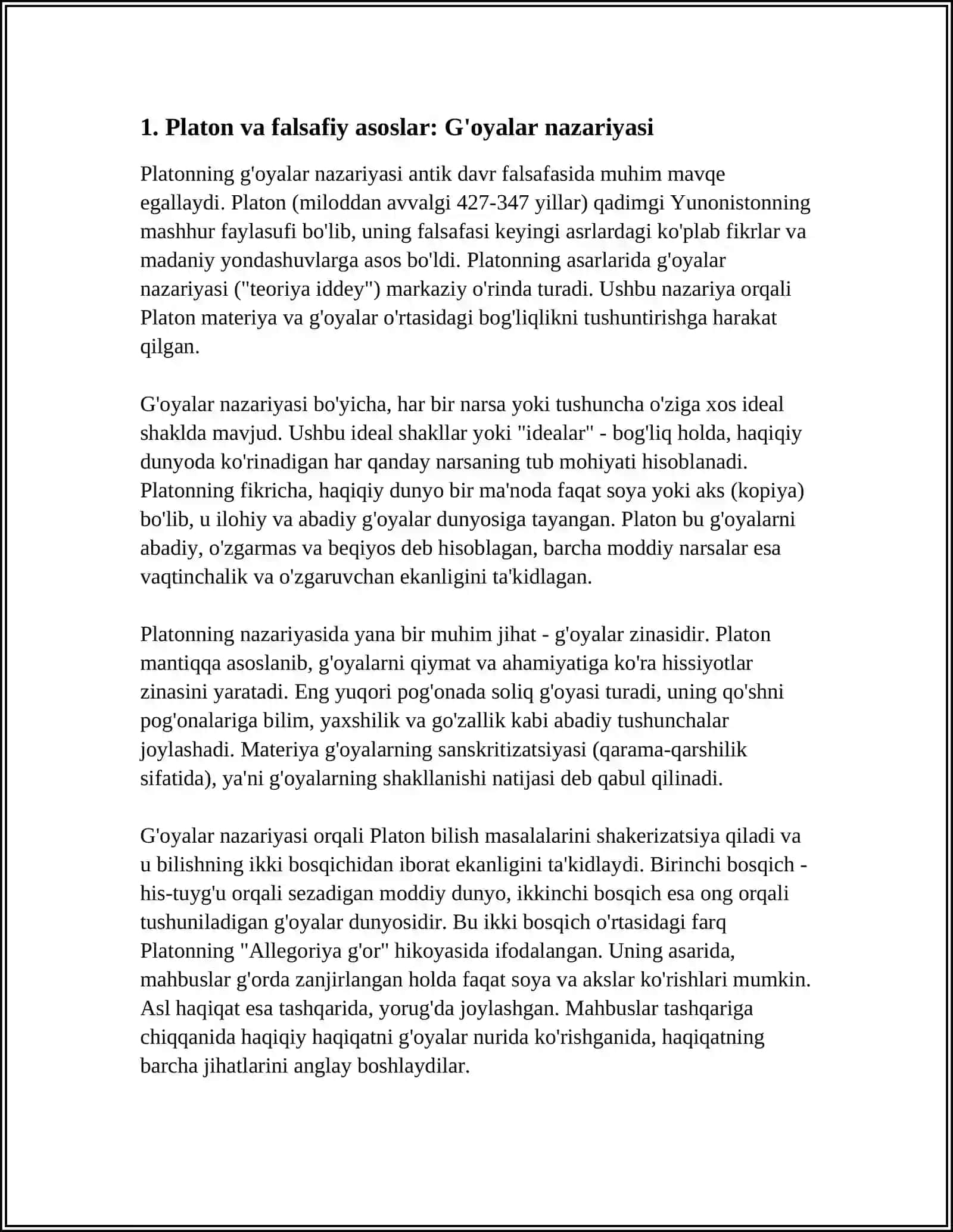 YEVROPA MUTAFAKKIRLARI PLATON, BEKON, R.DEKART, D.YUMNING FALSAFAGA OID KARASHLARINI QIYOSIY TAHLIL ETISH VA FIKRLARGA IZOH 3
