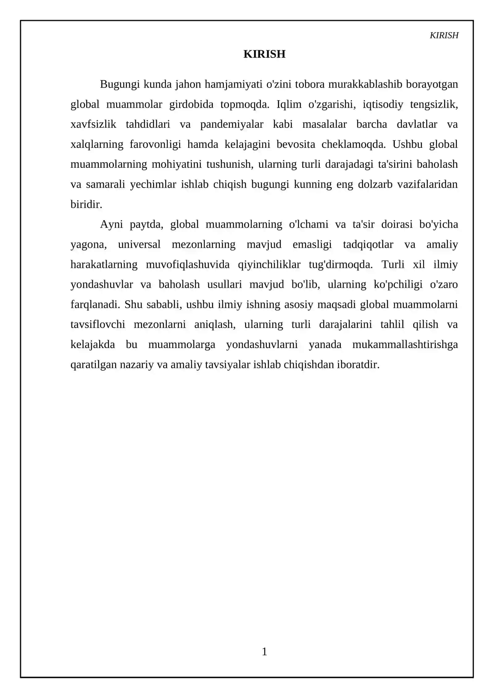 Global muammolarning mezonlari va darajalari 3
